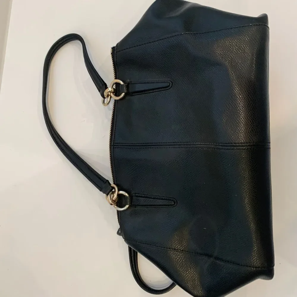 Coach Black Leather Satchel Handbag with‎ Gold Hardware Double Zip Crossbody